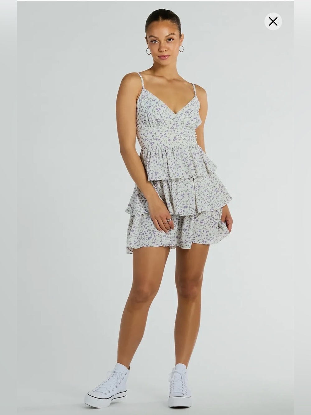Windsor White Mini Dress with Lavender Floral Print